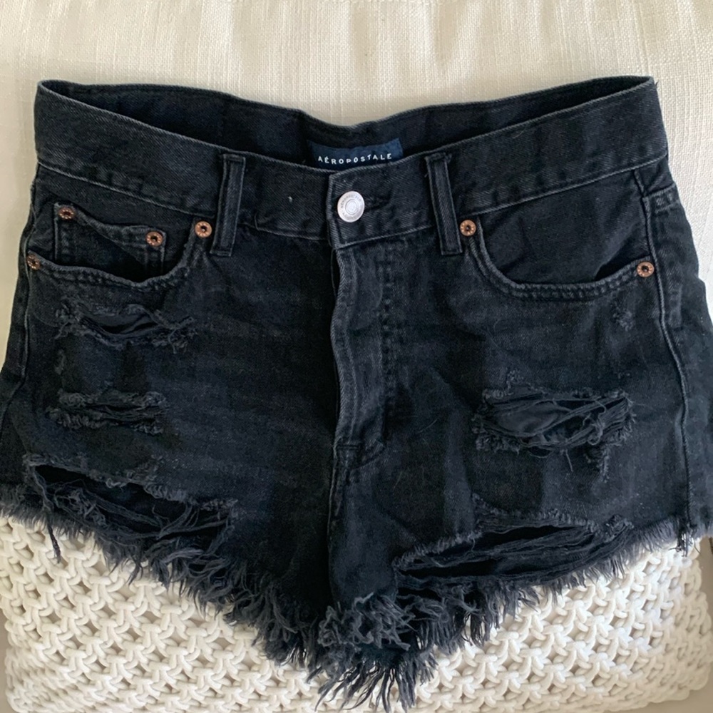 Distressed black denim Aeropostale Boyfriend Shorts